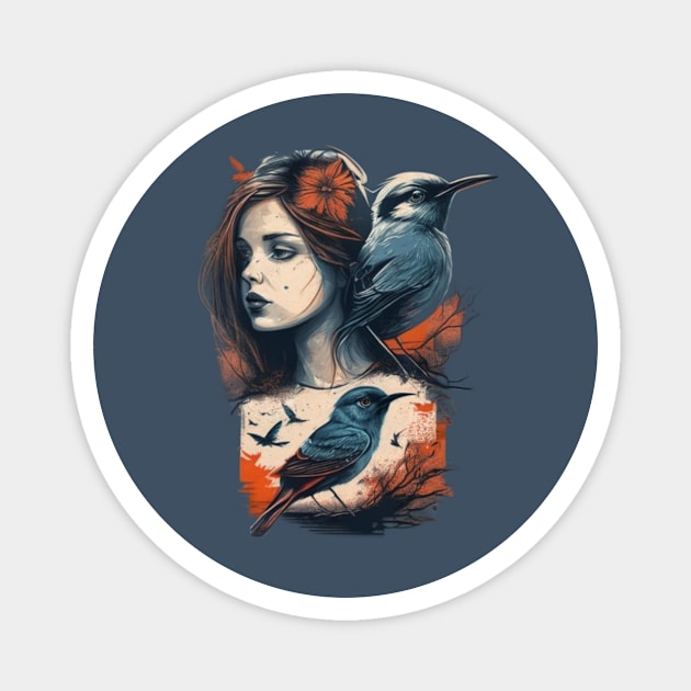 Girl and birds Magnet by Evgeniya